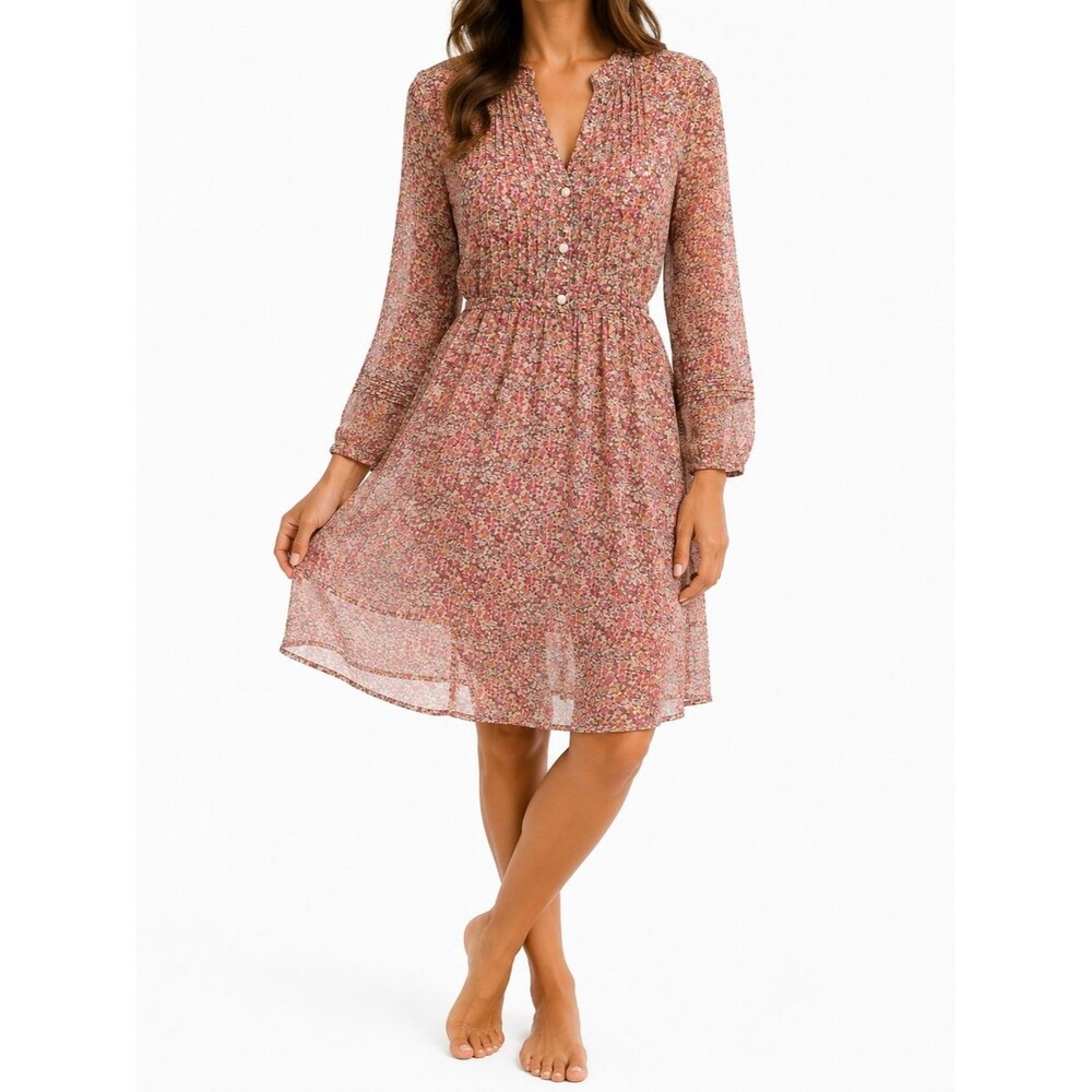 H&M Dusty Rose Floral Smocked Waist Long-Sleeve Dress